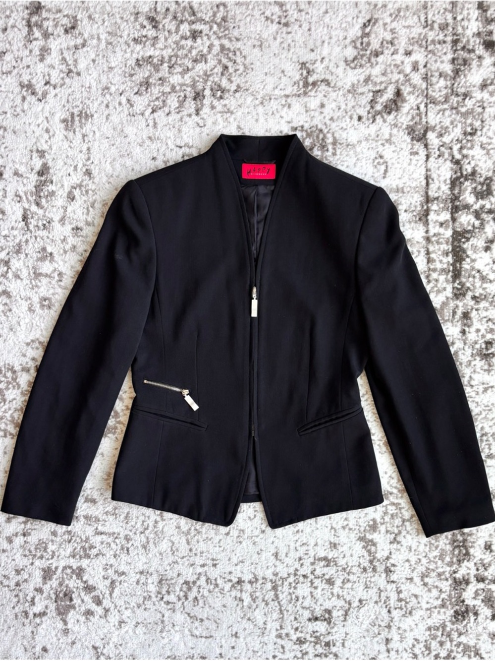 Vintage HAPPY Heidemann Virgin Wool Blend Zip-front Black Blazer Jacket